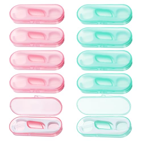 Ptwola 12 Packs Travel Dental Floss Pick Case Portable Refillable Sealed Toothpick Storage Dispenser Contains 120pcs Adults Floss Stick for Teeth Cleaning (Green+Pink)