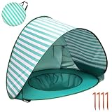 Strandmuschel Baby, Strandzelt Baby mit Mini Pool, Strandmuschel Pop Up Baby Tragbar, Baby Beach Tent für Kleinkinder Picknick Garten (Grün Streifen)
