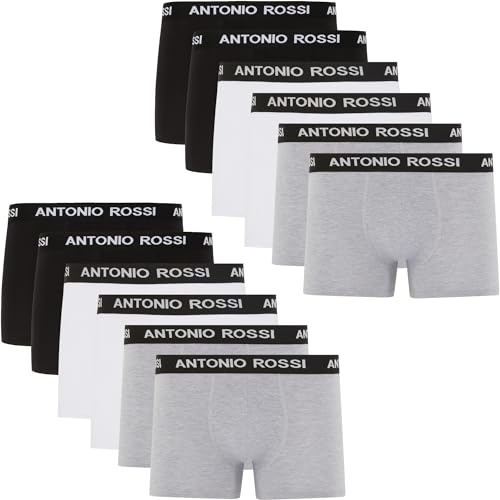 ANTONIO ROSSI Herren (12er-pack) Herren-boxer-hipster Fitted Boxer Hipsters, Schwarz, Grau, Weiß, XL EU