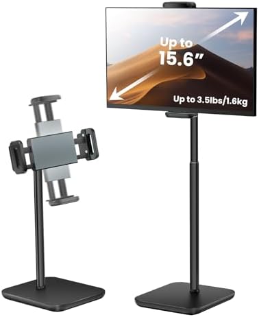 tounee Höhenverstellbarer Tablet Ständer, Monitor Halterung bis 1,6 kg, Höhe bis 45,7 cm, Schlank & Tragbar, Kompatibel mit iPad Pro 12.9, Surface Pro & Allen 4,7–15,6 Zoll Geräten