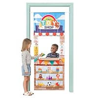 Pop Up Play Town Hanging Doorway Toy Shop, Kids Role Play Toys with Curtain and Tension Rod for Kids 3-7