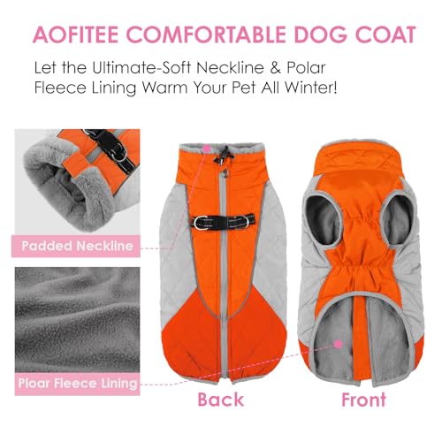 Image of AOFITEE Dog Coat, Dog Winter Coat, Warm Dogs Jacket with Harness Built in