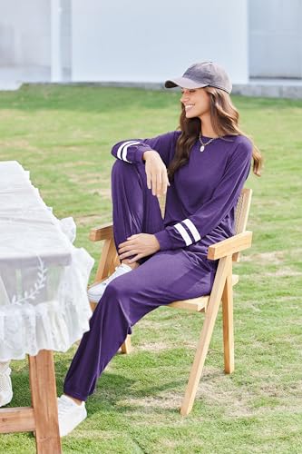Image of Ekouaer Sweatsuits Womens Loungewear Set Tracksuit Long Sleeve Pajamas Set with Pockets 2 Piece Outfits Lounge Sets