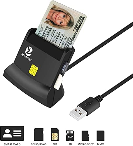 Zoweetek Multi-Function CAC Card Reader, Can Read DOD Military Common Access Smart Card, ID Card, SD, SDHC, SDXC, Micro SD/T-Flash, MMC, Micro SDHC, Micro SDXC and SIM - Thumbnail 3