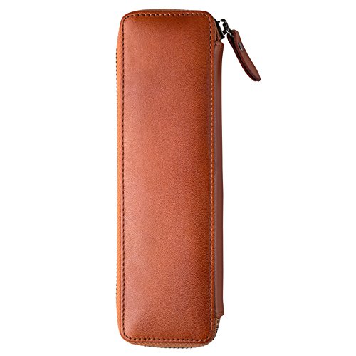 Ancicraft Pencil Case Leather Pouch Fountain Pen Holder With Zipper For Men Women (Brown) - Thumbnail 5