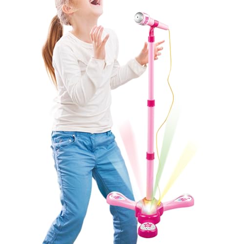 Micrófono de juguete – Con luz soporte ajustable interactivo juguetes musicales,divertidos para karaoke micrófono juguete | Para niños, chicos, niñas en edad preescolar