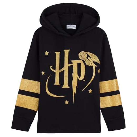 HARRY POTTER Sudadera Niña, Sudadera con Capucha y Sudadera Cuello Redondo, Ropa Niña, Regalos Originales para Niñas y Adolescentes 5-14 años, Oficial (Negro/HP Capucha, 11-12 años)