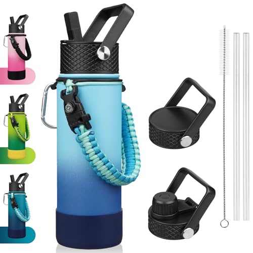 Image of BJPKPK 22oz Insulated Water Bottle with 3 Lids, Straw Lid & Handle