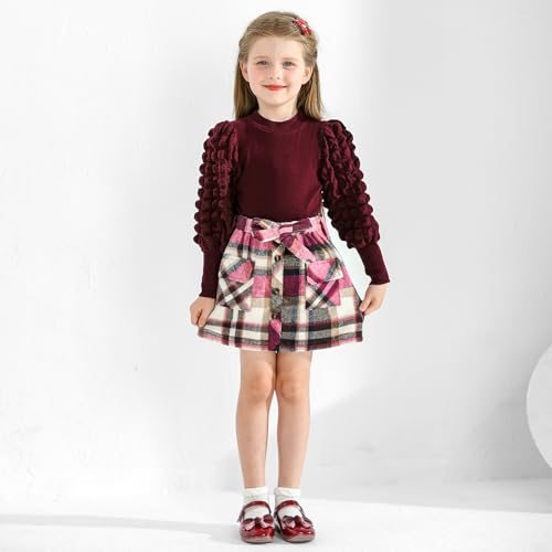 Toddler Baby Girl Clothes Cute Fall Outfits Casual Skirt Set Solid Turtleneck Knit Tops Plaid Mini Skirt 2Pcs Outfit2