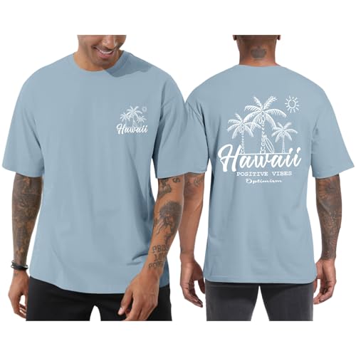Mens Graphic Tees Vintage Beach Vacation T Shirts Positive Vibes Tropical Printed Shirt Oversized Short Sleeve Tops