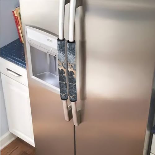 Image of 6 PCS Refrigerator Microwave Door Handle Covers Washable Electric Appliance Decor Handles Anti-Skid Kitchen Accessories Keep Off Fingerprint Smudges Stain, Gold Black Marble