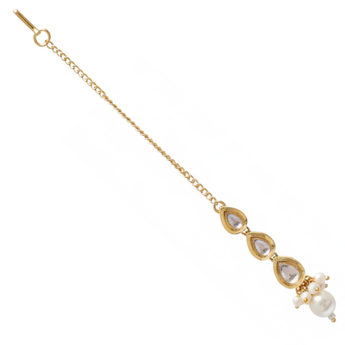 Traditional Gold Plated Delicate Polki Kundan Studded Maang Tikka with Pearl Drops for Women and Girls | Bridal Jewellery for Women-image-23