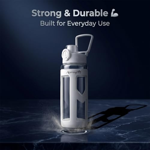 Image of Atarangi Round Kawaii Water Bottle 700ml for Kids | Leak Resistant Flip Top Lid | Rotatable Handle | Durable Plastic Drinking Bottle for School, Travel & Daily Use (White)