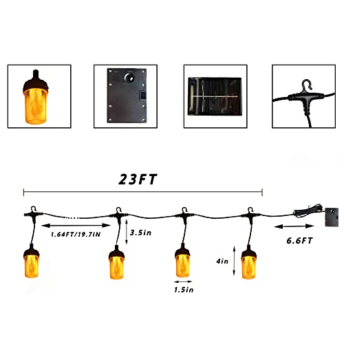23 Ft Solar Flickering Flame Outdoor String Lights 15 Led Waterproof Decorative Hanging Patio Backyard Garden Party Wedding Christmas Transparent (Warm White) #TOP3