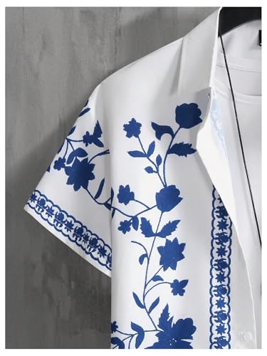 Men's Floral Button Down Shirt Short Sleeve Boho Vacation Beach Shirts4