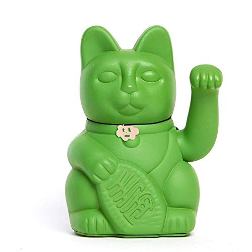 Chat chinois chanceux. Lucky Cat. Maneki Neko. VERT, L (12x9x18 cm)