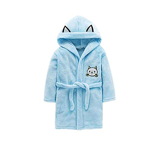 JZLPIN Unisex Kleinkinder Kinder Mit Kapuze Bademantel Flanell Pyjama Niedlich Katze Nachtwäsche Blau 110CM Cover