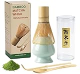 Matcha Set Te Matcha Kit, PUYUKO 4 Piezas Batidor Bambu te Matcha Kit con Chasen Batidor Matcha Hecho, Mano Tradicional Batidora te Matcha Accesorio para la Ceremonia Japonesa del Matcha