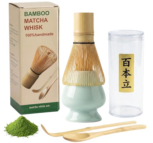Matcha Set Te Matcha Kit, PUYUKO 4 Piezas Batidor Bambu te Matcha Kit con Chasen Batidor Matcha Hecho, Mano Tradicional Batidora te Matcha Accesorio para la Ceremonia Japonesa del Matcha