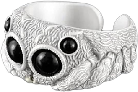 Black Onyx Jumping Spider Ring - Adjustable Brass Cuff for Biker, Rocker, Gothic, Punk Style - Personalized Fashion Jewelry Gift