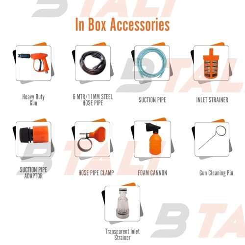 Image of BTALI BT 1000 HPW Advance 1600W High-Pressure Washer for Powerful Cleaning, 130 BAR Max, 10 Lpm Flow, Portable Car /Home Cleaning Machine with Turbo & Adjustable Nozzles