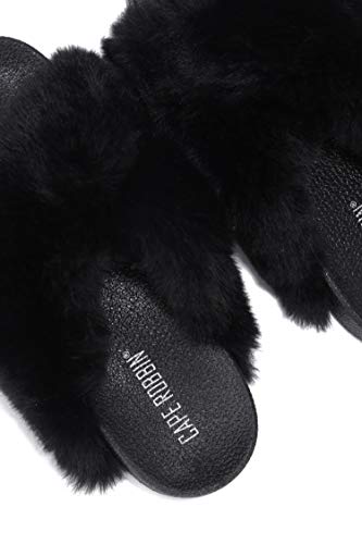 Cape Robbin Grande Furry Faux Fur Slides Slippers for Women, Cozy Fluffy House Slippers4