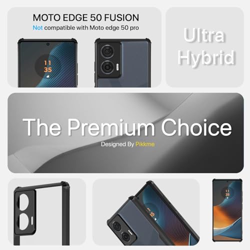 Image of Pikkme Ultra Hybrid Back Cover for Motorola Moto Edge 50 Fusion 5G / Motorola Moto G96 5G | Raised Edges |Crystal Clear Transparent | Full Camera Protection Bumper Case (Black)