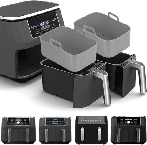 Erwoullt Air Fryer Silicone Pot, Reusable Silicone Air Fryer Liner, Rectangle Air Fryer Basket for Ninja Foodi AF300UK Dual Air Fryer Basket, Easy Cleaning Food Safe Air Fryer Accessories