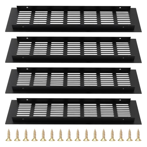 BEASAFY 4 unidades de rejillas de ventilación de color negro, 8 x 30 cm, rectangulares, de aluminio, rejillas de ventilación para puertas con tornillos, rejilla de ventilación para armarios y