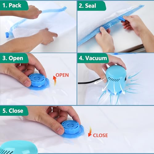 Image of Morecoo 5 Pack Vacuum Storage Bags with Electric Pump, Large Vacuum Seal Bags for Clothing, Comforters, Blankets - Space Saver Compression Bags for Travel & Home Organization