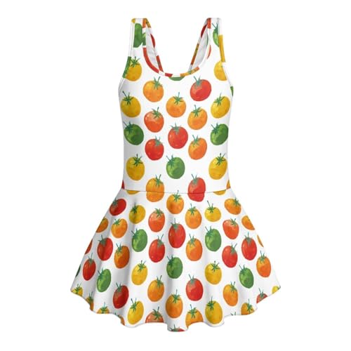 Qnxretky Tomato Swimdress for Girls Size 11 Girls Bathing Suit Fashion One Piece Swimsuit Modest Swim Suit Casual Bathsuit Chic Beachwear Cozy Swim Dress Sleeveless Swimwear for Kids