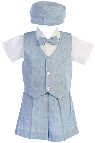 Lito G834 Cotton Linen Vest & Shorts Set (Light Blue, 3-6 Months)