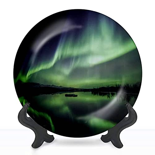 Ceramic Hanging Decorative Plate Northern lights blazing over lake Thingvellir national park in Iceland Wall Plate Ceramic Ornament for Home & Office, Dining, Parties, Wedding 8