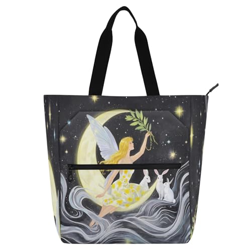 Nexawaveo Borsa impermeabile per pianoforte per lezioni di musica con tasche con cerniera per spartiti e libri, Fata fantasy sulla luna con conigli, Taglia unica