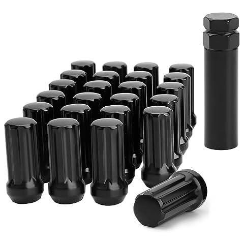 glorider M14x1.5 Lug Nuts Black, 24pcs Truck Lug Nuts for 6 Lug Aftermarket Wheel, 2" Tall Large Acorn Seat with Socket Key, Replacement for Chevy Silverado Tahoe GMC Sierra Ford F150 14x1.5 Lug Nuts Cover