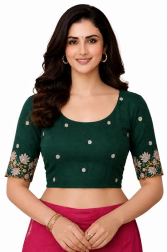 Women's Lycra Stretchable Designer Embroidered Readymade Saree Blouse