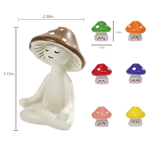 Estatua de hombre hongo meditando con 6 hongos coloridos miniatura 2