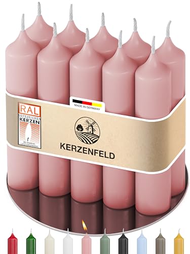 Kerzenfeld 10 Stück Stabkerzen Rosa 100 x 22 mm 2-fach getaucht lange Brenndauer 4+ Stunden echte Manufakturqualität aus Deutschland RAL-Zertifiziert und tropffrei