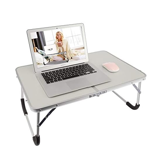 SMTTW Vikbart laptopbord för säng, sängbord för bärbar dator och skrivning, litet hopfällbart bord bärbar, lätt mini picknickskrivbord, frukost servering sängbricka för mat och bärbara datorer (grå)