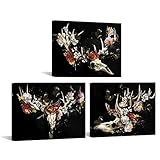 LevvArts Animal Skull Wall Art Deer Skull with Flower Painting Prints Artwork Moody Decor Aesthetic Dark Room Decorations (Small)