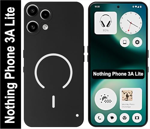 Image of SBMS Silicone Back Cover Case for Nothing Phone 3A Lite | Soft Micro-Fibre Lining Inside | Magsafe Print On Back Side Camera Protection Bump | Shockproof Case Nothing 3A Lite (Black)
