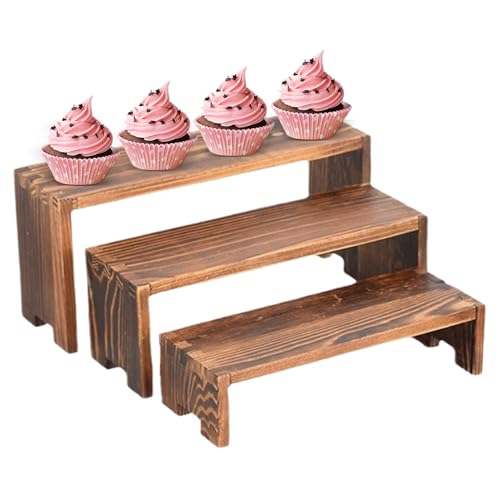 Base de exhibición de madera – Soporte rectangular apilable | Organizador elegante para perfumes, joyas y repostería | Bandeja decorativa de madera para baño, ventana, mesa, salón o mostrador de tiend