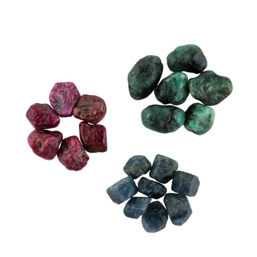 CRYSTALINES Natural Wholesale Raw Mix Gemstones Pack, Ruby, Emerald, Blue Sapphire Rough Stones, DIY Jewelry Making, Precious Stones, Loose Supply, Healing Crystals, Gem Collection