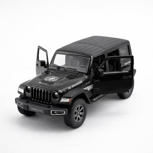 Image of 1:24 Scale Jeep Wrangler Die Cast Metal Car Model with Openable Doors & Hood, Detailed Interior, Pull Back Action Toy Car for Kids & Collectors, Display Model
