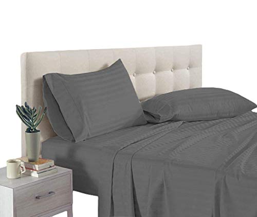 KRISHNA 5-Piece Split California King Sheet Set for Adjustable Beds, 100% Egyptian Cotton, Hotel Quality Luxury Bedding, Fits Up to 16" Deep Pocket Mattress, Soft & Breathable, Dark Grey Stripe