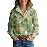 Damen St. Patrick's Day Polo-Shirts, Knopfleiste, Stehkragen, Kobold, Zwerg, Grafik, irisches Kleeblatt, Irland, Urlaub, Festival, Tragen, St. Patrick's Day, Kostüm, 17. März Outfit, Grün 2, M