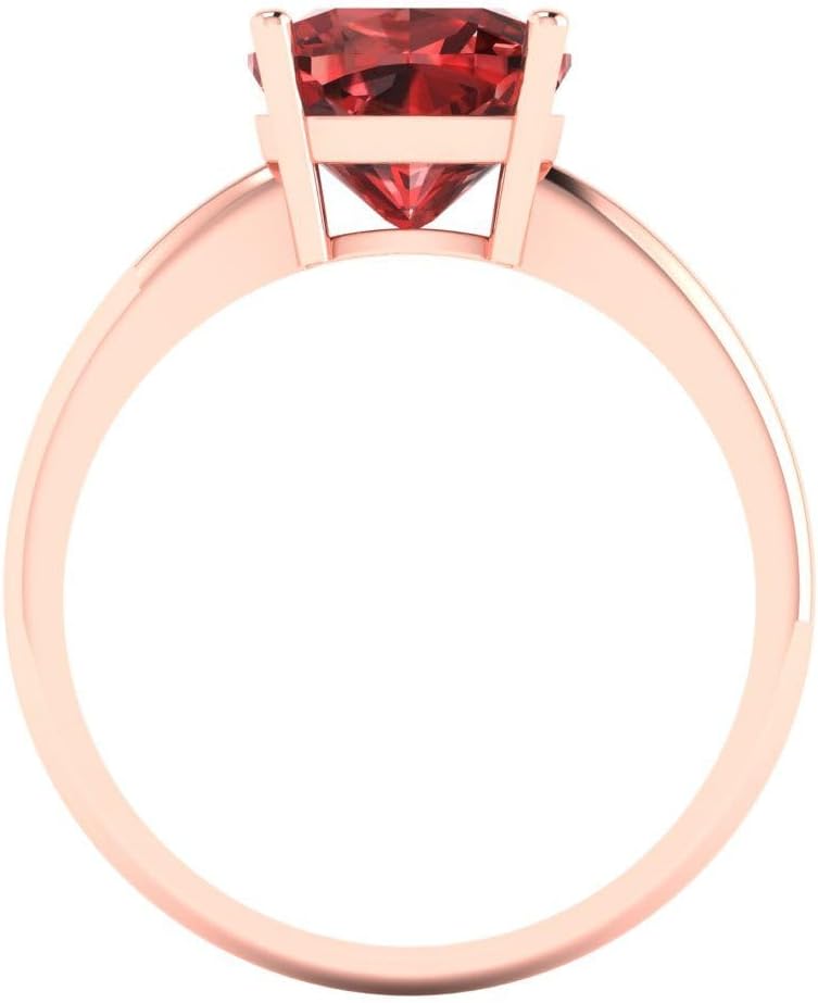 Clara Pucci 14K Solid Rose Gold 2.5 ctw Garnet Solitaire Ring for Women | Anniversary, Birthday Gift | 8mm Cushion Cut - Image 4