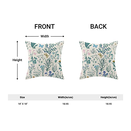 Image of AEIOAE Spring Pillow Covers 18x18 Inch Set of 2,Blue Teal Wild Flower Plant Throw Pillows Case,Seasonal Floral Outdoor Decorative Square Linen Farmhouse Decor Cushion Covers for Home Sofa Bed Couch