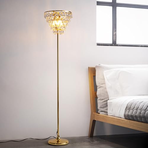 ATALUZ Crystal Floor Lamp for Living Room, 3-Light E12 Base Modern Standing Lamp for Bedroom, Office, 59'' Brass Gold Finished Tall Floor Lamp(NO Bulbs) by ATALUZ - Image 4
