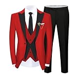SPTALLFITJSV Red Men Suit 3 Piece Set Tuxedo Casual Plus Size Regular Fit Men's Suits Customized Bar Suit Stylish Men for Wedding Prom Formal Fit 2024 Size 4XL